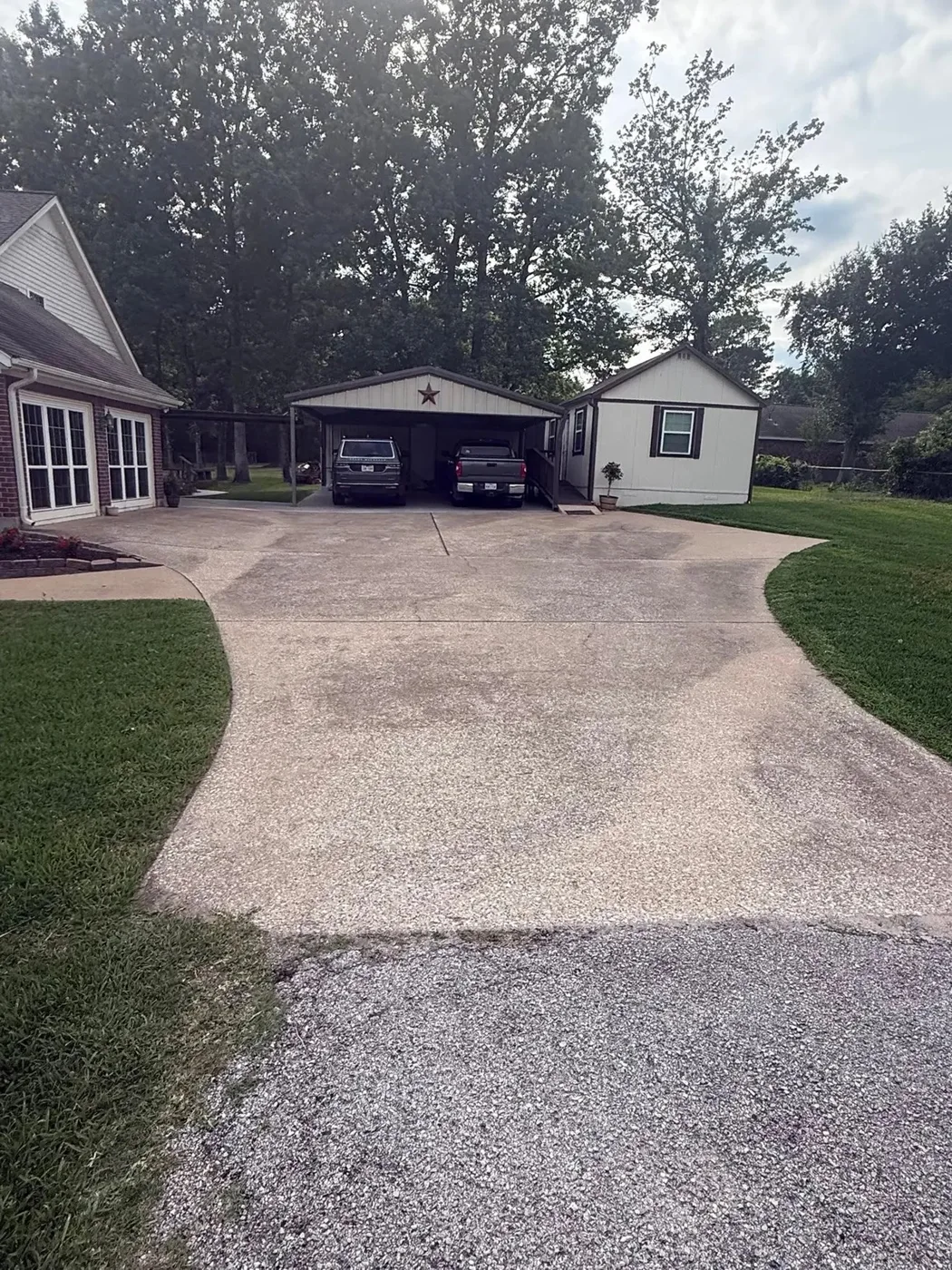Concrete driveway after pressure washing